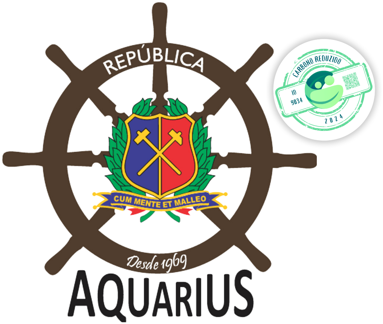 Logo da República Aquarius com o selo Carbono Reduzido CO2 de 2024