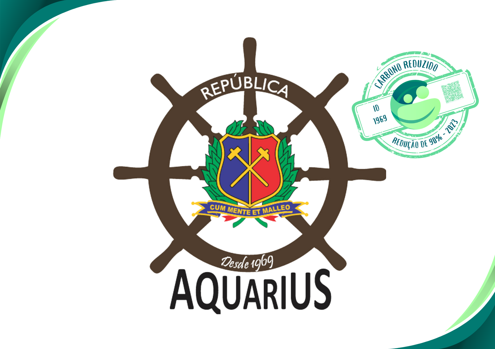 Logo da República Aquarius com o selo Carbono Reduzido CO2 de 2023