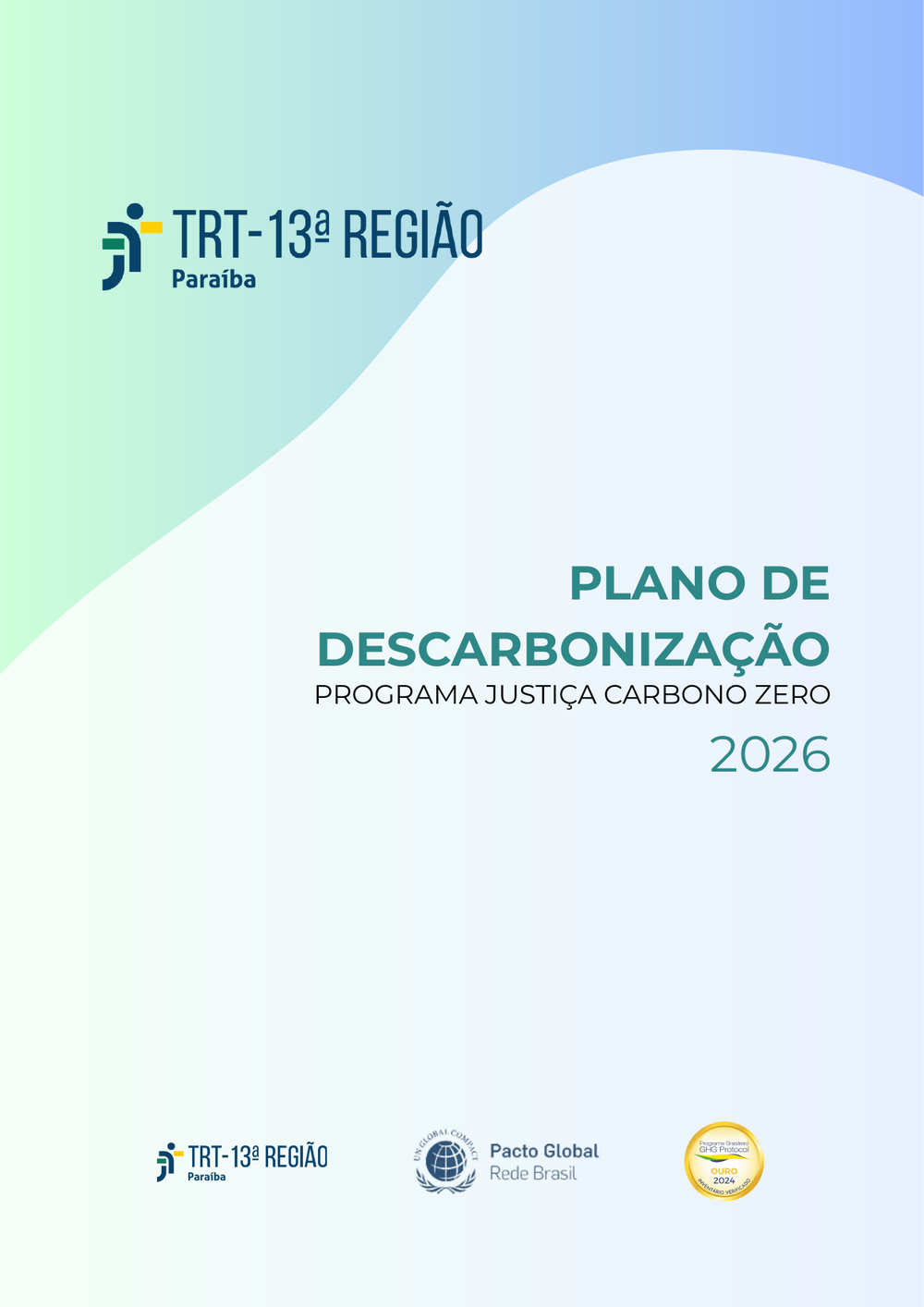 Capa do Plano de Descarbonização da TRT13 (2025)